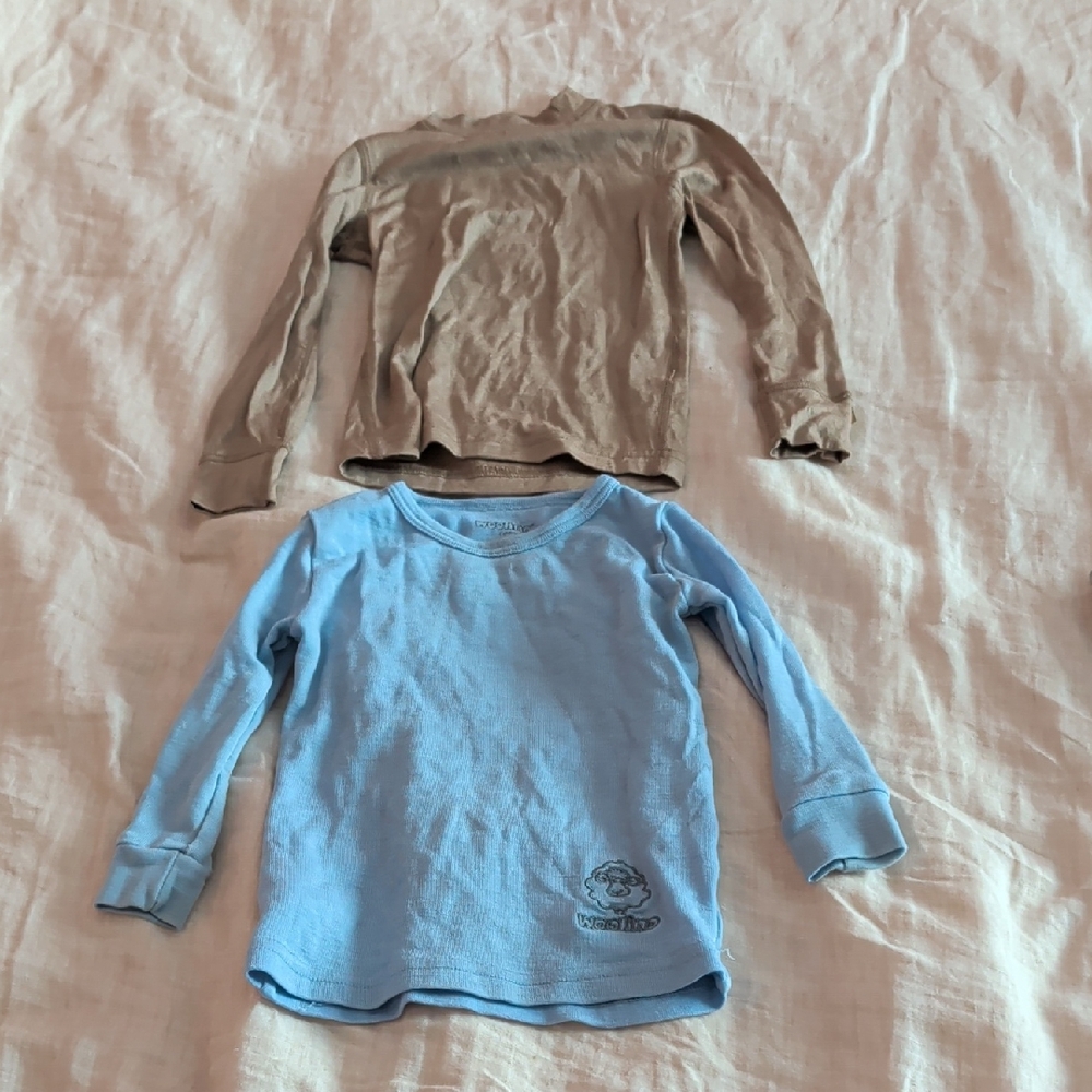 100% Merino Wool Toddler Pajama Shirts (set of two), Size 1-2 Years